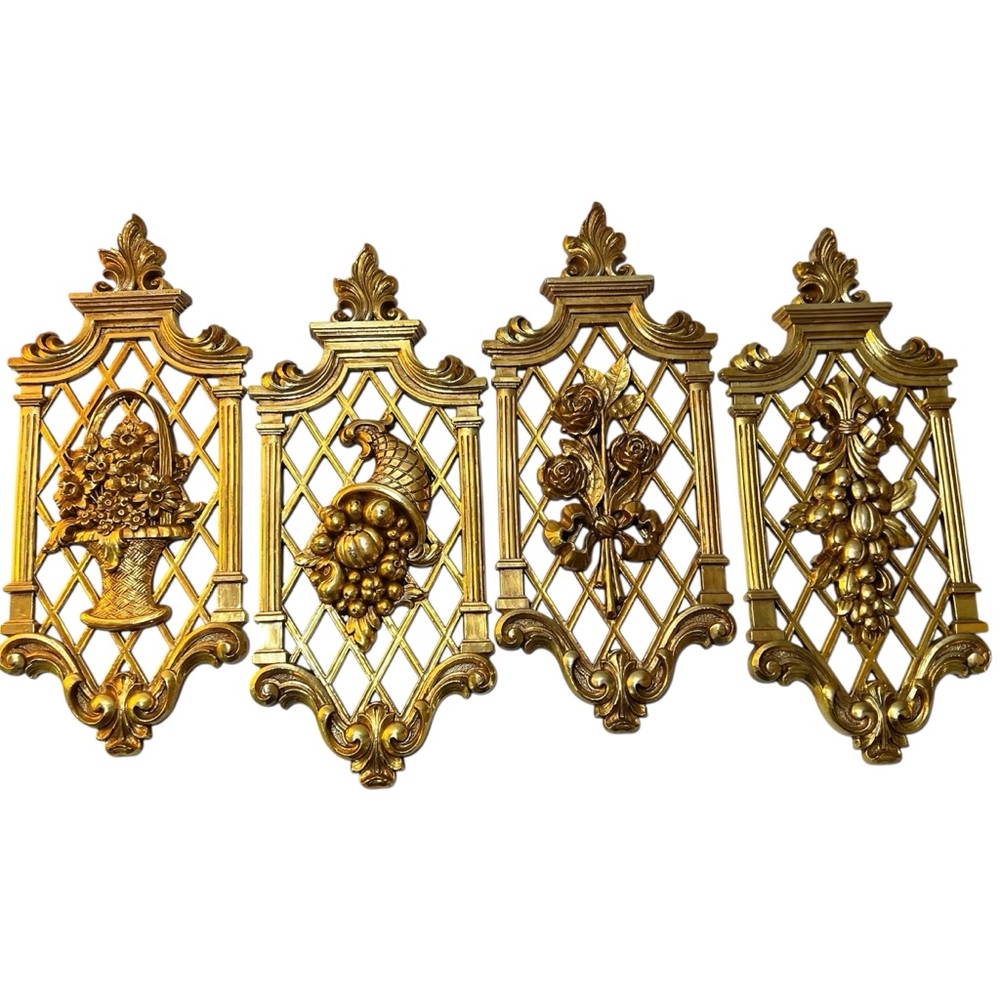 Set 4 Vintage DART INDUSTRIES 1971 Gold Tone Wall Decor 7212/7213/7214/7215 MCM